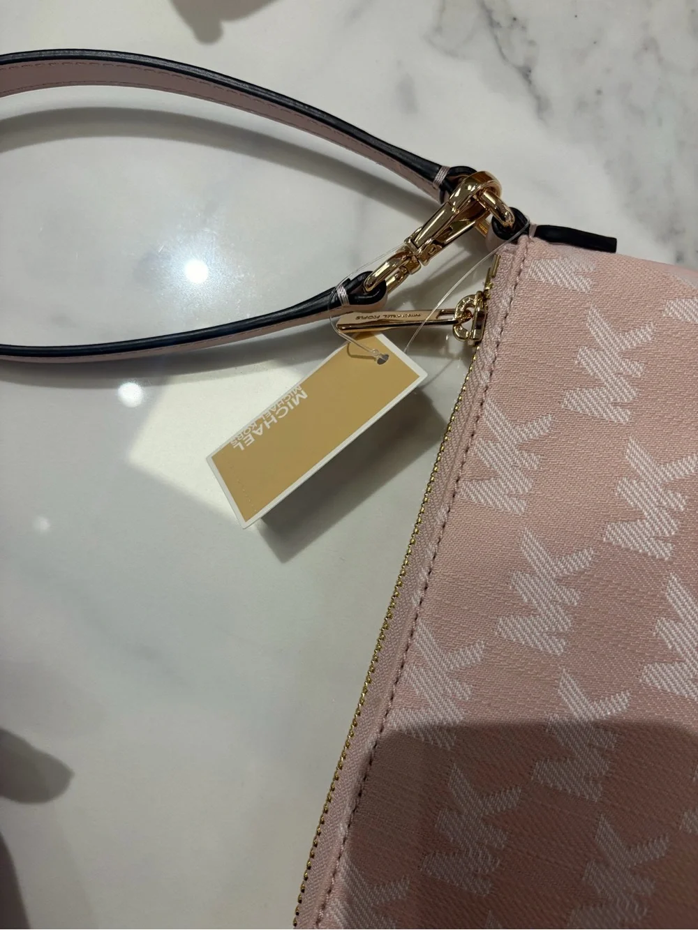 Michael Kors Signature Wristlet Clutch signature logo pink / brown/green
